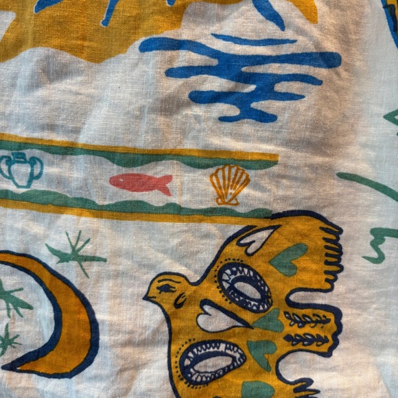 Rachel Zoe XS Crop Art Top Sleeveless Linen Blend Sun Moon Print Button Back - Picture 7 of 9